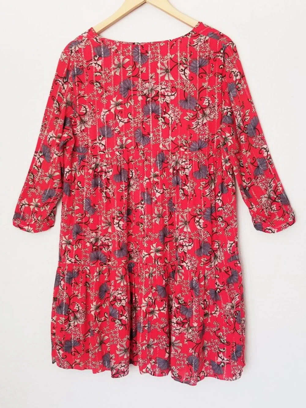 ba&sh Eve Red Floral Metallic Boho Flowy Dress Size 2, US 8 Medium Flowy $235 - Picture 7 of 16